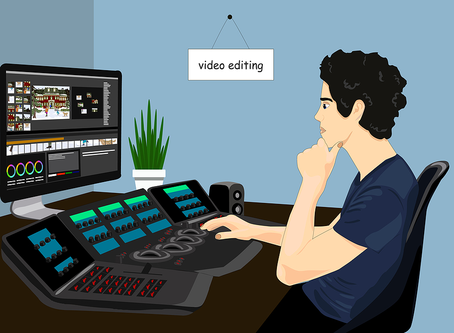 Video Editor Working Vector Icon. Concept Of Video Editing Illus